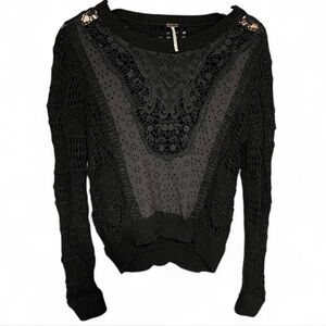 Free People Lace Knit Long Sleeve Sweater